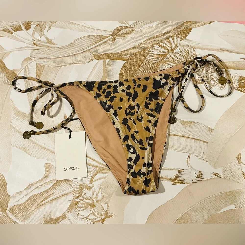 Spell Belle Mare Tie Pant in Pepper Leopard Print Bikini Pant with Spell Charms
